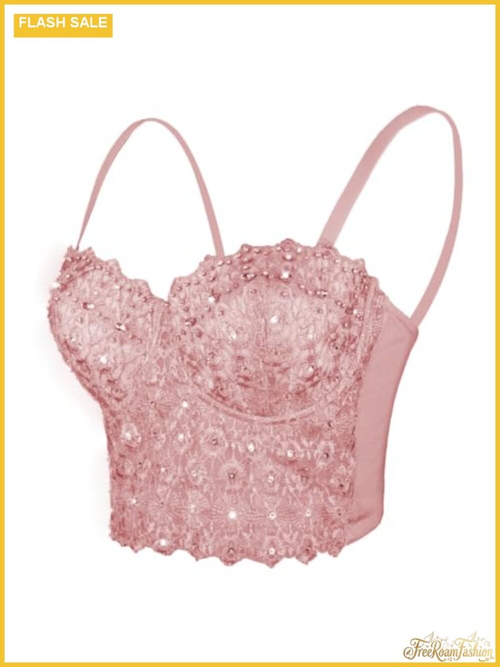 ELLACCI Lace Rhinestone Bustier Crop Top Mesh Corset Bra Push Up